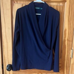 Lauren Ralph Lauren Navy Blue Wrap Top - Size Large